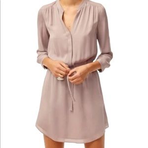 Babaton Aritzia 100% Silk  “Bennett Shirt Dress” Light Mauve Cinch Waist Size L